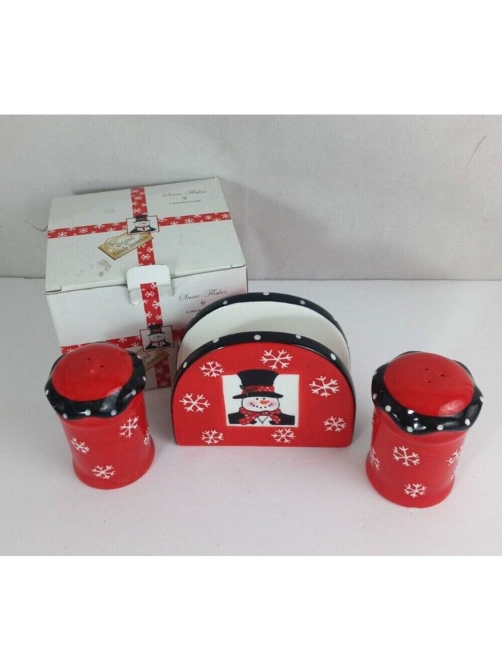 LINCOLNSHIRE Tuxedo Snowman Napkin Holder & Salt & Pepper Shaker Set
